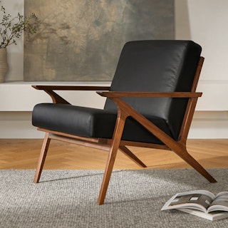 Otio 26" Leather Lounge Chair - Walnut and Black