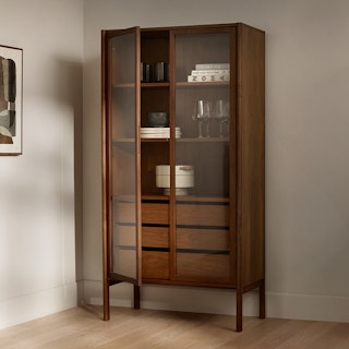 Mysen 35.5" Glass Cabinet - Walnut