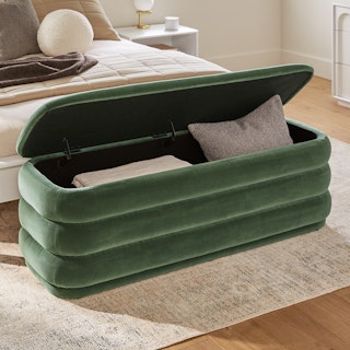 Rolph 55.5" Velvet Storage Bench - Plush Pacific Green