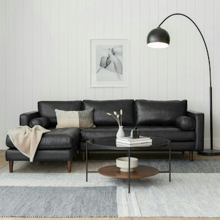 Sven 100" Tufted Leather Left Sectional - Oxford Black