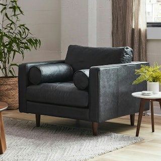 Sven 42" Tufted Leather Lounge Chair - Oxford Black