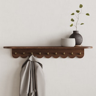 Shelly 38" Shelf and Coat Rack - Brass and Walnut