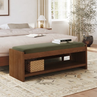Cassie 56" Velvet Bench - Smoked Oak and Hale Fir Green