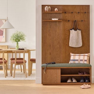 Kouva 47" Bench and Wall Panel Storage Set - Smoked Oak and Algonquin Green