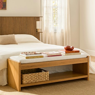 Cassie 56" Bench - Natural Oak and Ivory Chenille
