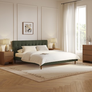Sven King Tufted Bed - Fir Green