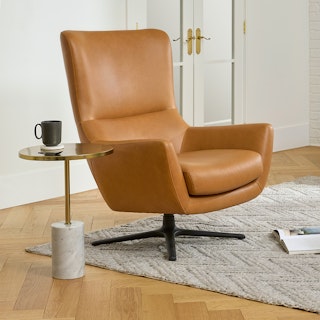 Agga 31" Leather Swivel Lounge Chair - Charme Tan